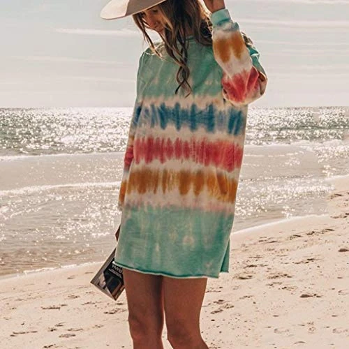Franterd Women's Tie-Dye Sweatshirts Oversized Long Sleeve Crewneck Loose Casual Mini Dress - Image 3