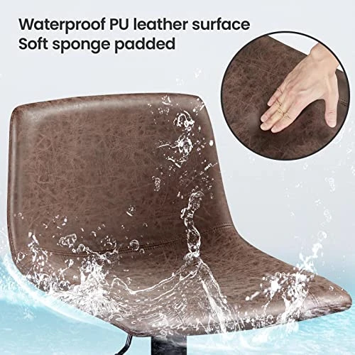 Yaheetech BarStools Modern Design Bar Stools Urban Industrial PU Leather Armless Chair Adjustable Height Swivel For Bar Counter Kitchen Set Of 4, Brown - Image 6