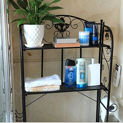 LISDERGOD 3 Tier Over-the-toilet Storage Rack, Modern Wrought Iron Bathroom Organizer Free Standing Restroom Organizers For Paper Towels Shampoo With Hooks And Toilet Paper Holder For Balcony/laundry - Image 4