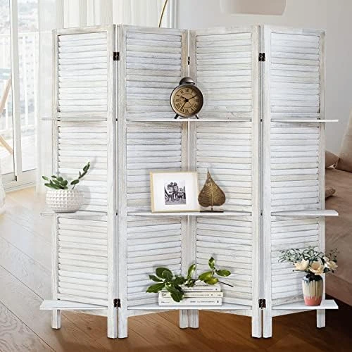 AMBITION LAND Room Divider, Privacy Screen, Room Dividers And Folding Privacy Screens Room Divider Wall Panels Room Divider With Shelves, 5 Panel White - Image 8
