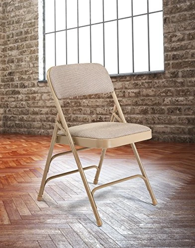 National Public Seating 2300 Series Steel Frame Upholstered Premium Fabric Seat And Back Folding Chair With Triple Brace, 480 Lbs Capacity, Cafe Beige/Beige (Carton Of 4)