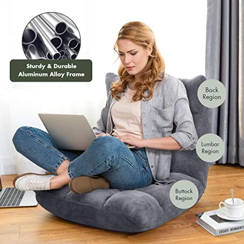 Safstar Cushioned Floor Chair, 14-Position Adjustable Paded Lazy Recliner With Comfortable Back Support And Skin-Friendly Cover, Great For Reading, Playing Game, Meditating (Elegant Gray) - Image 4