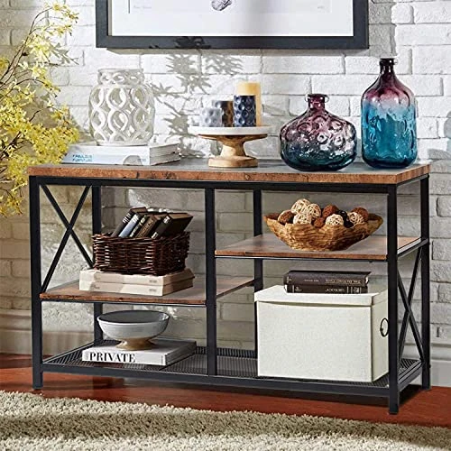 EdMaxwell Rustic Console Table, Industrial Sofa Table For Entryway, Hallway, Living Room, Behind The Couch, 51 Inch Long Table, 3-Tier X Design Wall Table With Storage - Image 2