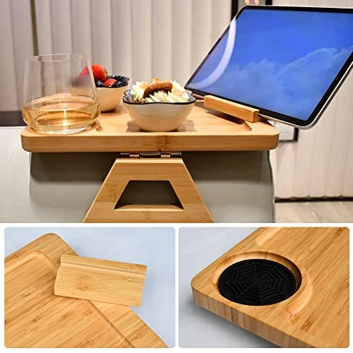 NAVREX Couch Arm Tray Table Clip On Sofa, Coffee Table Tray, Sofa Armrest TV Tray With 360° Rotating Phone Bracket, Bamboo Couch Arm Tray, Living Room Table, Gift For Mom Dad Or Friends - Image 6