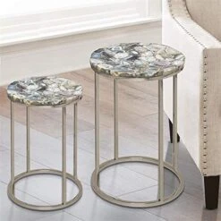 Steve Silver Onyx Nickel Agate Top Nesting Table