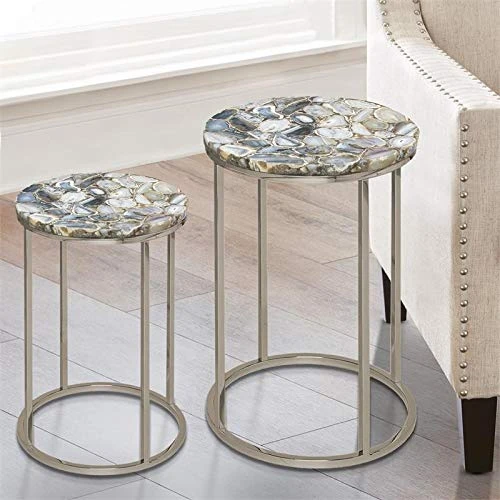 Steve Silver Onyx Nickel Agate Top Nesting Table