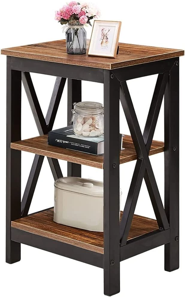 VECELO End Side Table With Storage Shelf Living Room,Bedroom Furniture, White(Set Of 2), Nightstand With Shelves - Image 6