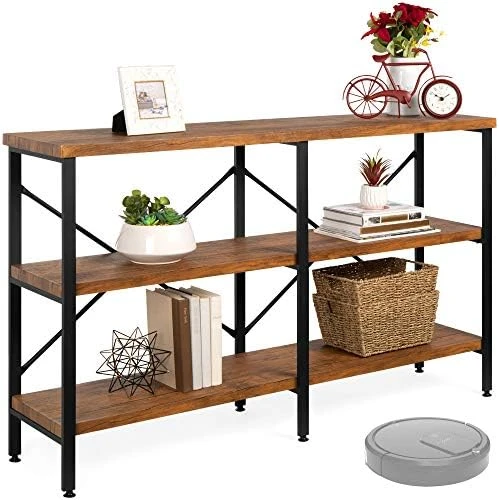Best Choice Products Large Console Table, 3-Tier 55in Rustic, Industrial Sofa Table Storage For Living Room, Entryway, Foyer, Hallway W/EVA Non-Scratch Feet, Steel Frame - Brown - Image 9