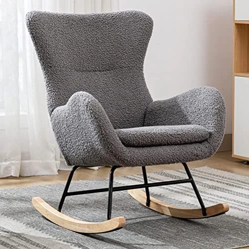 Kiztir Velvet Rocking Chair Nursery, Modern Rocking Chair With High Backrest, Comfy Accent Glider Chair For Nursery, Living Room, Bedroom (Navy) - Image 10