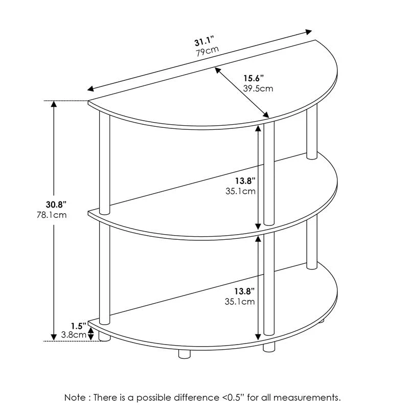 Furinno Frans Turn-N Half Round Console Table With Stainless Steel Tubes, Black Oak 15.6D X 31.1W X 30.8H In - Image 2
