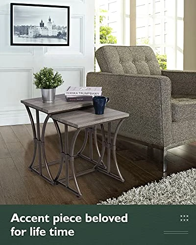KATDANS Nesting Table Set Of 3, Stacking End Table-Small Coffee Table Set Of 3, Modern Living Room Accent Table Set Of 3, Weathered Oak Tabletop-Bronze Base, KS663O - Image 2