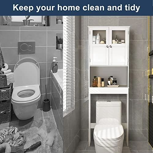 FCH Bathroom Shelf Over Toilet Storage Space Saver Bathroom Cabinet Organization Wood Storage Cabinet White Finish 23 1/4"(L) X 8 11/16"(W) X 66 15/16"(H) - Image 4