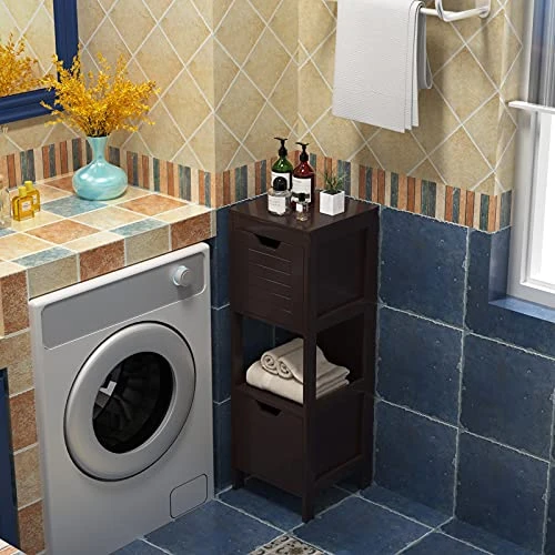 Hysache Bathroom Floor Cabinet, Standing Storage Cabinet With 2 Adjustable Drawers, Open Shelf, Multifunctional Side Organizer Unit For Bathroom, Living Room, Small Spaces (Coffee)