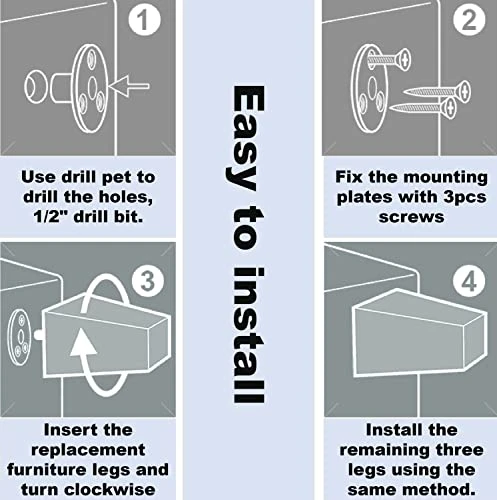KOCENT 4Pcs Sofa Legs | 6 Inch Vintage Couch Hardware Accessaries | Great Wooden Furniture Replacement Legs For Armchair Recliner Coffee Table | Dresser | Bed,Brown (Square 6 In) - Image 4