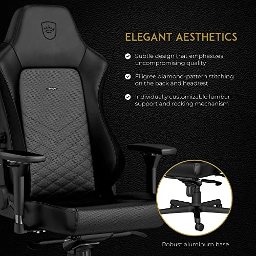Noblechairs Hero Gaming Chair/Office Chair With Lumbar Support, PU Faux Leather, Black - Image 4
