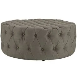 Modway Amour Fabric Upholstered Button-Tufted Round Ottoman In Granite