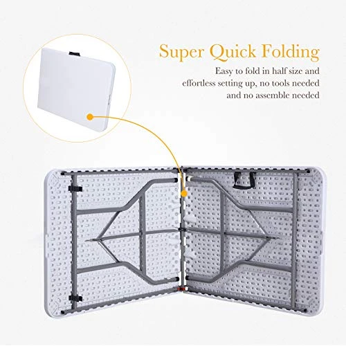 Uenjoy 6' Portable Folding Table Plastic Indoor Outdoor Picnic Party Camp Dining White - Image 5