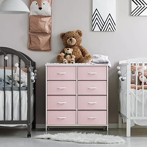 Sorbus Kids Dresser With 8 Drawers - Storage Unit Organizer Chest For Clothes - Bedroom, Kids Room, Nursery, & Closet (Pink, 31.5 X 12 X 32-8 Drawer) - Image 2