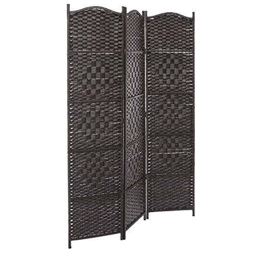 MyGift Bamboo Woven 3 Panel Room Divider Screen With Wood Frame, Indoor Folding Privacy Screen With Dual-Sided Hinges, Brown - Image 2