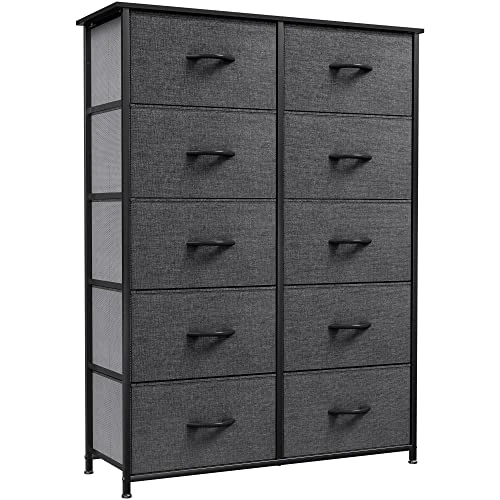 YITAHOME 10 Drawer Dresser - Fabric Storage Tower, Organizer Unit & Nursery - Sturdy Steel Frame & 7-Drawer Fabric Dresser, Furniture Storage Tower Cabinet, Organize, Wooden Top, Charcoal - Image 2