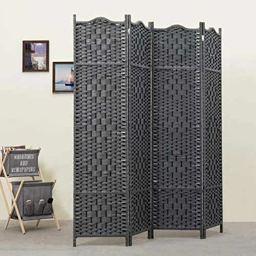 MyGift 4-Panel Freestanding Grey Bamboo Woven Folding Room Divider - Image 3