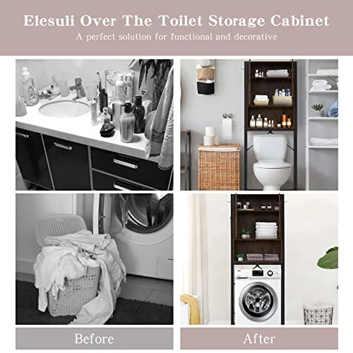 Elesuli Over The Toilet Storage Cabinet Space-Saving Bathroom Oragnizer Shelf Toilet Storage Rack Double Door Bathroom Storage Organizer Toilet Rack With Adjustable Feet - Image 4