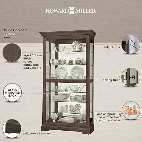Howard Miller Brantley II Curio Cabinet 680-672 β Black Satin Finish, Vertical Home Decor, Four Glass Shelves, Five Level Display Case, No Reach Light, Sliding Doors - Image 2