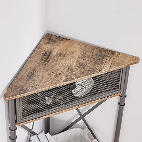 VECELO Cabinet/Table, 3-Tier Display Shelves With Protection Door, Metal Frame Storage Shelf Organizer For Small Space, Living Room, Kitchen, Bathroom, Set Of 2, Grey+Black - Image 6