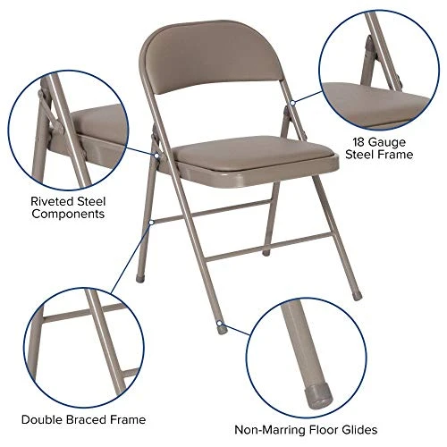 Flash Furniture 4 Pack HERCULES Series Double Braced Gray Vinyl Folding Chair - Image 4