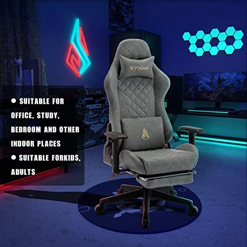 Symino Gaming Chair Ergonomic Office Chair Racing Style Computer Chair With 3D Armrest, Vintage Style PU Leather PC Chair With Footrest (Grey) - Image 4