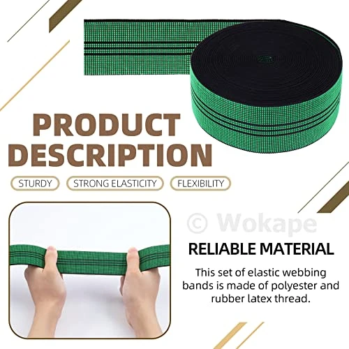 Wokape 65.6ft Sofa Elastic Webbing Stretch Latex Band Furniture Repair DIY, Upholstery Modification Elastane Belt For Chair Couch (2" W, Green) - Image 3