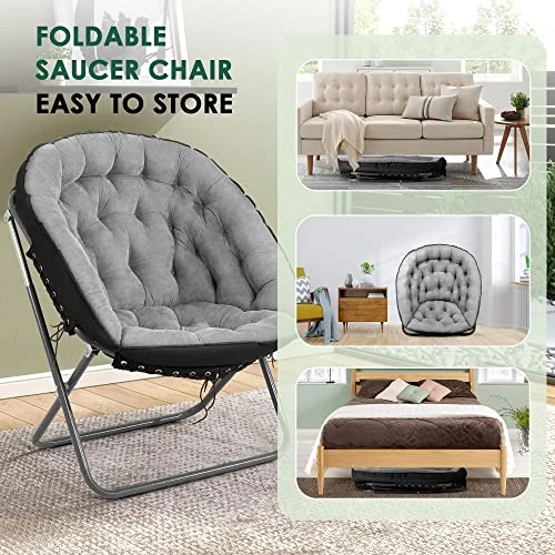 Tochiyoga Saucer Chairs For Adults, Oversized 265 Lb Saucer Chair For Bedroom, Papasan Chair With Cushion And Frame, Folding Saucer Chair, Moon Chair (Grey) - Image 2