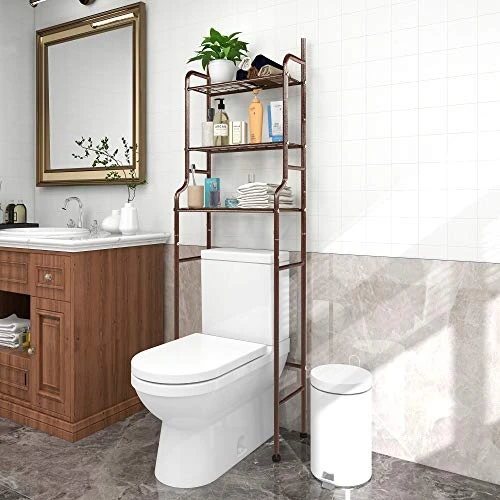 HAHRIR 3-Shelf Bathroom Organizer Over The Toilet Space Saver Over The Toilet Rack Bathroom Corner Stand Storage Organizer, Brown - Image 2