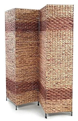 Proman Products Jakarta-B Folding Screen Metal Frame W/ Water Hyacinth Inserts Natural Color With Espresso Bands 4 Panels, 60" W X 67" H X 1" D - Image 2