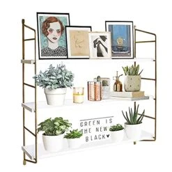 BOLUO Gold Wall Shelf - Bathroom Shelves Modern Decor Living Room Bedroom Kitchen Adjustable 24 Inch Long, White And Gold