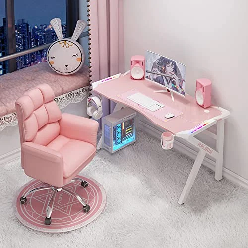 Haoo E-sports Game Table, Girl Pink Home Ergonomic Modern Minimalist Style Notebook Computer Study Table, Home Table, Large Monitor Stand Table (Pink K Leg With RGB Light,60 * 80) - Image 3