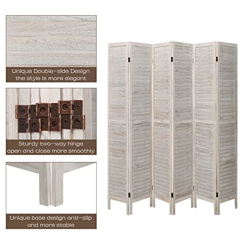 ECOMEX 6 Panel Room Divider, Wood Room Screen Divider Freestanding, Folding Privacy Screens Room Divider Room Separator Temporary Wall Dividers, White - Image 3