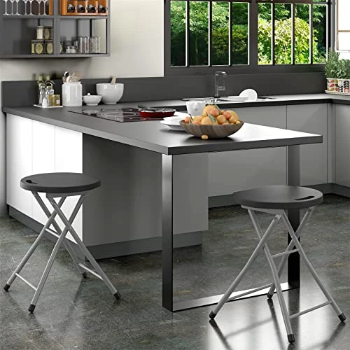 GYMAX Folding Stool, 28in Portable Collapsible Bar Stool With Handle & Steel Frame, 330lbs Sturdy Foldable Lightweight Round Metal Chair For Outdoor/Indoor Kitchen Home Pub Bar, Assembly Free (1) - Image 2