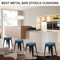 BUYUE Enhanced Anti-Slip Magnetic Bar Stool Cushion 1 Piece, Luxury PU Leather Waterproof Small Seat Cushion For Café Bistro Stackable Metal Stool (Square, Blue, 1)