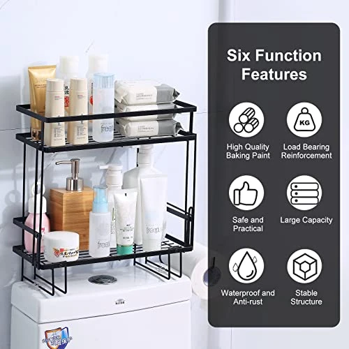 WORTHBUY Bathroom Over Toilet Storage Shelf, Bathroom Organizer, Above Storage Cabinet Restroom Paper Holder, No Drilling Space Saver With Wall Mounting Design (Black) - Image 2