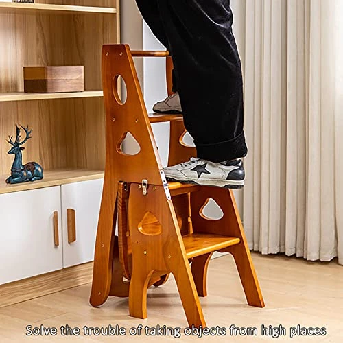 Wooden Folding Library Ladder Chair,Lightweight Portable Ladder Shelf,Multifunctional Step Stool,4-Step Stepladders Display Stand For Indoor Outoor, Green, 35x47.5x88cm(14x19x35inch) - Image 5