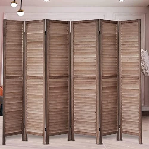Room Divider 5.6 FT Tall Room Dividers And Folding Privacy Screens Wood Room Divider Wall Folding Screen, Room Divider Screen, 16" Wide Panel Brown, 8 Panel - Image 13