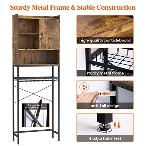 Lifewit Over The Toilet Storage Cabinet, Bathroom Organizer Shelves Over Toilet Storage, Freestanding Bathroom Rack Space Saver With Adjustable Shelves, Rustic Brown