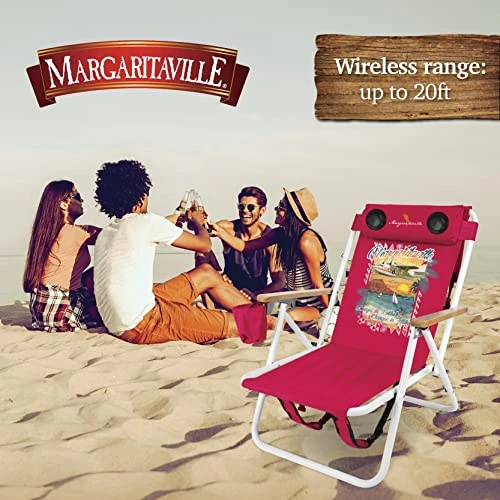Margaritaville Folding Chair With Wireless Speakers, Beach Chair With Waterproof Wireless Speakers, 5 Hour Playback Time, 20 Foot Bluetooth Range, Cup Holder, Backpack, Padded Head And Neck Rest - Image 6