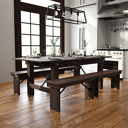 Flash Furniture HERCULES Series 7' X 40" Rectangular Antique Rustic White Solid Pine Folding Farm Table - Image 9