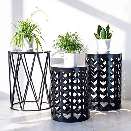 Y&M Set Of 3 Nesting Metal Round Coffee Table, Side Table End Table For Indoor Outdoor Multifunctional Use,Heavy Duty Metal Plant Stand Decorative Garden Stool- Black(Ship From US) - Image 8