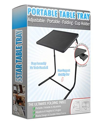 5 STAR SUPER DEALS Portable Foldable TV Tray Table Deluxe - Laptop, Eating, Drawing Tray Table Stand With Adjustable Tray With Sliding Adjustable Cup Holder (White) - Image 4