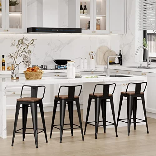 Changjie Furniture 24 Inch Bar Stools Counter Height Bar Stools Industrial Metal Barstools Set Of 4 For Home Kitchen (24 Inch, Black) - Image 3