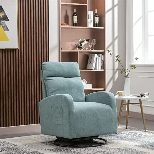 Swivel Rocker Recliner Chair With Metal Base And Side Pocket, Upholstered Nursery Glider Chair, Comfortable Rocking Chair For Nursery, Home And Office, Modern High Back Arm Chair, White Teddy - Image 7