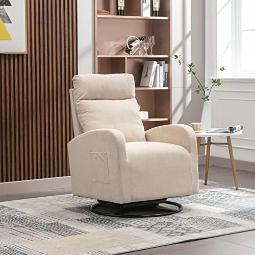 Kurhwyss Swivel Glider Chair For Nursery, Modern Rocker Chair With High Back And Storage Pocket, Upholstered Accent Rocking Chair With Solid Metal Base For Living Room, Bedroom (Dark Gray) - Image 4